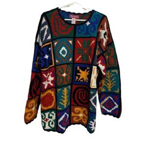 Vintage 90s Brontë Bold Knit Sweater M Oversized Patchwork Ramie Cotton